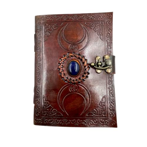 Overdose Monddesign Stone Leather Journal with Brass C-Lock - Handmade Unlined Paper Leather gebundenes Journal | Sketchbook & Notebook - Drawing Journal - | 12 x 17 cm | A6