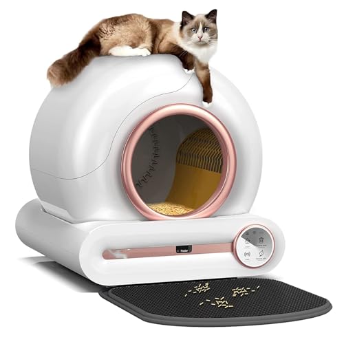 Selbstreinigende Katzentoilette, Automatische Katzentoilette Mit 60 L Extra Großem Fassungsvermögen, Automatische Katzentoilette Mit Zwei Sensoren, App-Steuerung,Geruchsentfernung