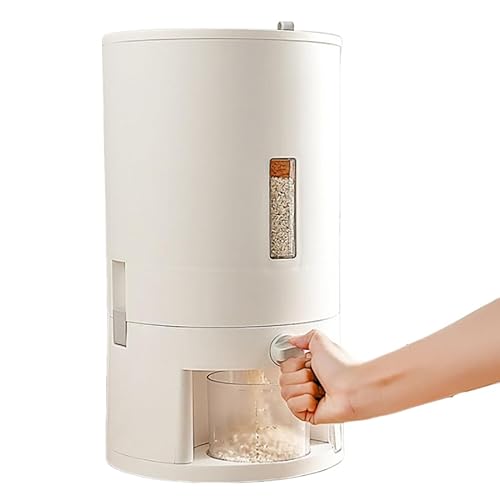 Weiß Küche Reis Dispenser Getreidespender 10kg Aufbewahrungsbox Getreidekiste Eimer mit Messbecher