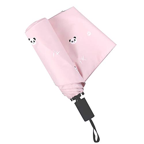 Hacoly Schwarzer Kleber UV-Regenschirm Tragbarer Regenschirm Winddicht Regenschirm Panda Sonniger Regenschirm Windsicher Stabil - Pink