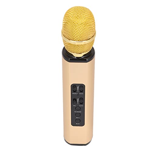 Karaoke-Bluetooth-Mikrofon, K6 Kabelloses Handheld-Mikrofon Tragbares Mikrofon mit Geräuschunterdrückung Lautsprecher-Maschine für Erwachsene Kinder PC-Smartphones(Gold)
