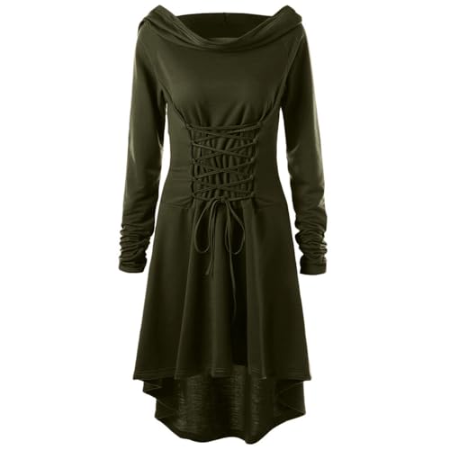 BradOc Gothic Kleid Damen,Mittelalter Kleidung Damen,Halloween Kostüm,Renaissance Mit Kapuze Kleid für Halloween Karneval,O2xl