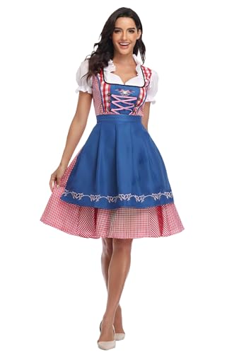 thematys® - Dirndl Damen Oktoberfest Trachtenkleid Trachtenmode Kleidung - Kostüm-Set für Damen - perfekt für Fasching Outfit, Karneval Kostüm Damen - 4 Verschiedene Größen (S, 150-160cm)