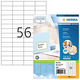 Herma Premium-Adressetiketten Nr. 4273, 52,5 x 21,2 mm, selbstklebend, permanenthaftend, bedruckbar, Papier, weiß, 5600 Stück auf 100 Blatt