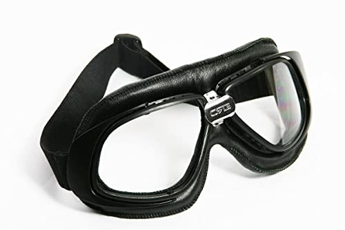 HeuSa Tech Motorradbrille schwarz klare Gläser schwarzer Rahmen ECHT Leder