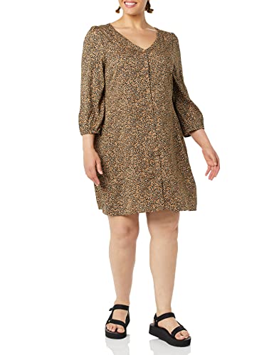 Goodthreads Damen Georgette-Kleid mit 3/4-Ärmeln und Knopfleiste vorne, Tiermuster, XL