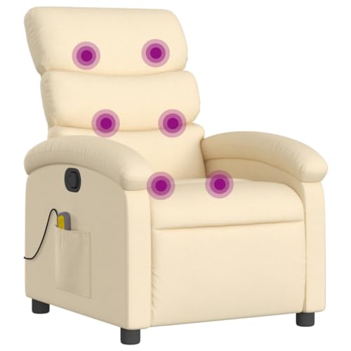 vidaXL Massagesessel, Sessel Verstellbare Rückenlehne Fußteil, Fernsehsessel Relaxsessel mit Vibrationsfunktion, Liegesessel Polstersessel Ruhesessel, Creme Stoff