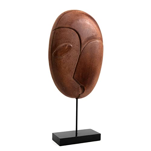 CIAL LAMA Dekorative Figur Abstraktes Gesicht Holz auf Sockel Elegantes Design 38 cm