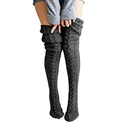 Fencelly Winter-Strick-Overknee-Strümpfe, für Damen und Mädchen, Oberschenkelhoch, Overknee-Strümpfe, geflochtene Strick, lange Socken für den täglichen Gebrauch