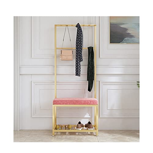 LHHL Garderobenständer Mit Sitzbank Garderobe Schuhregal Kleiderständer Mit Haken 1 Regale Stabiles Schmiedeeiserner Rahmen Für Wohnungen Schlafzimmer Flur (Color : Gold pink, Size : 100x35x170cm)