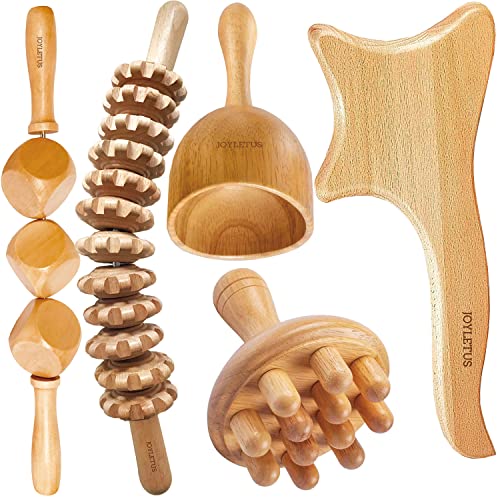 Holztherapie-Massagewerkzeuge für Körperformung, 5-teiliges Maderoterapia-Set für Anti-Cellulite-Lymphdrainage, Holzkörper, Gua Sha Modellierwerkzeug-Set für Bauchfett, Rücken- und Beinschmerzlinderung, Muskel-Tiefengewebe