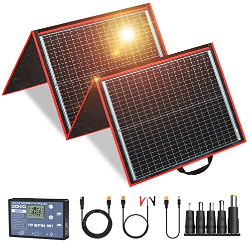DOKIO 160W 18V Solar Panel Kit Monokristalline Tragbare Flexible Faltung+Solarladeregler und PV-Kabel (für 12V Batterie)