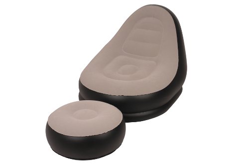 Jilong Deluxe Lounge Outdoor & Indoor Sitzsack & Fußablage Sitzkissen mit Hocker 2 teilige Sessel Lounge Kombi, robust aufblasbar velourbeschichtet