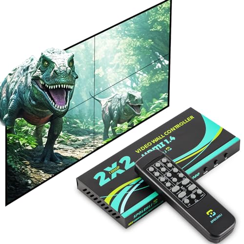 Spolehli Video-Wand-Controller 2x2 Video-Wandprozessor 2x1 3x1 4x1 1x2 1x3 1x4, 1080p, HDMI 1.4 Multi-Screen-Display-Controller mit Fernbedienung für 4 TV-Spleißen (4-Kanal)