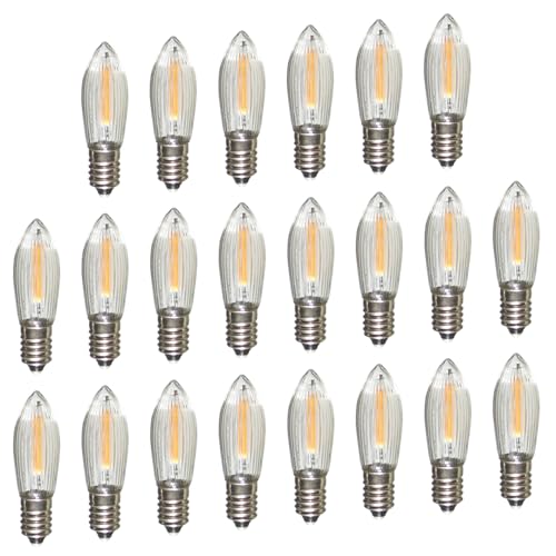 Erzgebirgslicht - AUSWAHL - 22 Stück LED Filament Topkerze 14-55 V 0,1 W für 4-16 Brennstellen E10 Riffelkerze Ersatzbirne Glühbirne Glühlämpchen für Lichterketten Pyramide Schwibbogen
