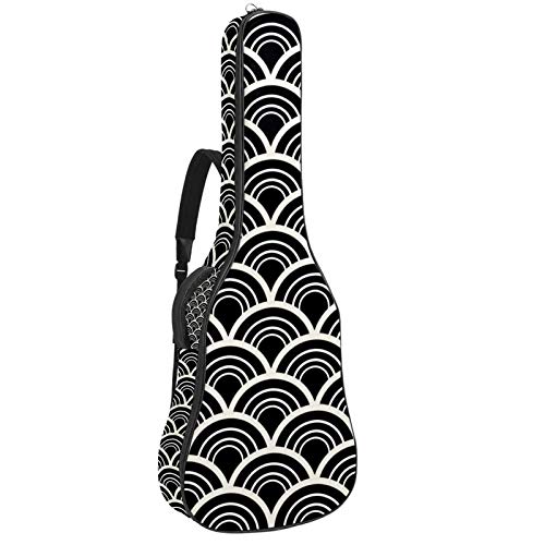 Gitarrentasche mit Reißverschluss, wasserdicht, weich, für Bassgitarre, Akustik- und klassische Folk-Gitarre, schwarz und weiß abstraktes Muster