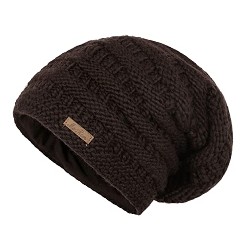 McRon Damen Gefütterte Beanie Wollmütze Modell HOA Braun