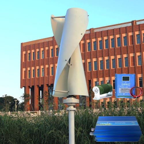 800W Windkraftanlage vertikaler mit Hybrid Laderegler und Off-Grid-Wechselrichter 12V 24v 48v Windturbine Windkraft Generatorfür für 220V Heimgebrauch (24V Weiß)