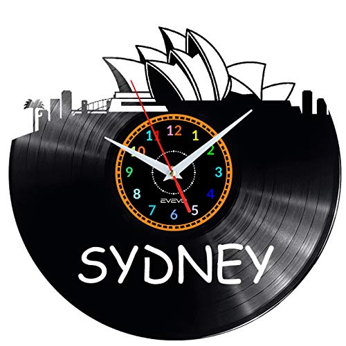 EVEVO Sydney Wanduhr Vinyl Schallplatte Retro-Uhr groß Uhren Style Raum Home Dekorationen Tolles Geschenk Wanduhr Sydney