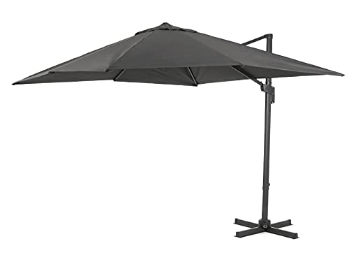 ACAZA Ampelschirm eckig 250 x 250 cm, Sonnenschirm mit Schirmständer, Schirm mit Kurbel für Balkon oder Terrasse, Gartenschirm ohne Schutzhülle, knickbar mit Windauslass, dunkelgrau