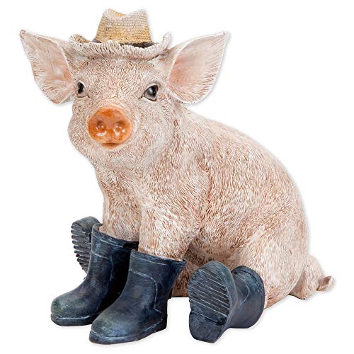 Bits and Pieces - Schweinchen mit Hut und Stiefel - Tierfigur Schwein Gartendeko Hausdeko Sau Ferkel aus Kunstharz