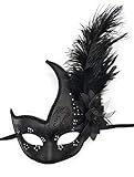 Coolwife Kostüm Maske Feder Maskerade Maske Halloween Karneval Cosplay Partei Masque (Volles Schwarzes)