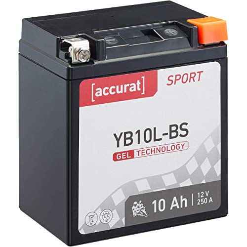 Accurat Motorradbatterie YB10L-BS - 12V, 10Ah, 250A, zyklenfest, wartungsfrei, Gel - Starterbatterie, Batterie in Erstausrüsterqualität für Rasentraktor, Roller, Motorrad, Quad
