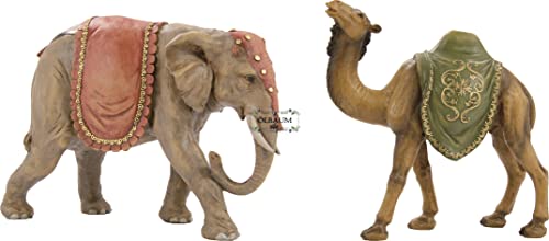 BTV Kamel + Elefant im Set, 25 +20 cm Höhe, Dekofigur Krippenfiguren, große Tiere für Weihnachtskrippe, für 15-25 cm Figuren, handbemalt, Kunststein