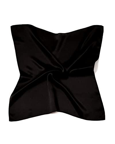 MayTree Seidentuch, buntes Halstuch für Damen, Nickituch aus 100% Maulbeer-Seide, quadratisch einfarbig 53x53 schwarz