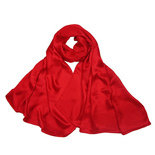 PB-SOAR 100% Seide Seidenschal Schal Halstuch Stola, einfarbiger Schal aus reiner Seide, schlicht und leicht, 8 Farben auswählbar (Rot)