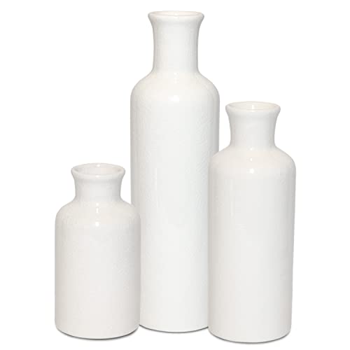 Farmhouse Weiße Vasen für Dekor 3er Set, Keramikvasen für Heimdekoration Akzent, Bauernhaus Vase Sets für Dekor, weiße Vase Set mit 3 dekorativen Vasen, Home Decor Vasen Sets von 3