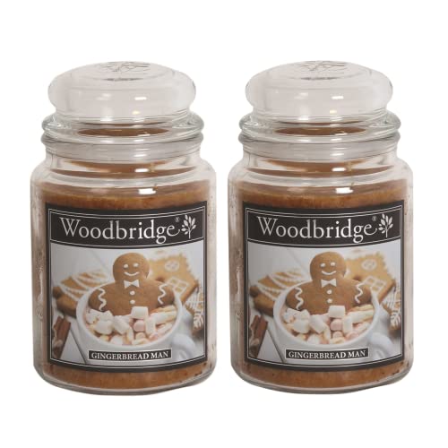 Woodbridge Duftkerze im Glas mit Deckel | 2er Set Gingerbread Man | Duftkerze Weihnachten | Kerzen Lange Brenndauer (130h) | Duftkerze groß | Kerzen Braun (565g)