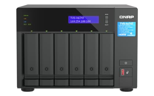 QNAP TVS-h674T-i5-32G-US 6 Bay High-Speed-Desktop-NAS mit Intel Core i5 6-Core CPU der 12. Generation, 32 GB DDR4-Speicher, Thunderbolt 4 und 2,5 GbE Konnektivität (Diskless)