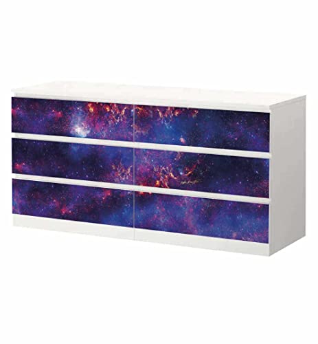 MyMaxxi - Klebefolie Möbel passend für IKEA Malm Kommode - Motiv Weltraum Galaxie Nebel - Möbelfolie selbstklebend - Dekofolie Tattoo Aufkleber Folie für Wohnzimmer, malm_Groesse:6 Schubladen breit
