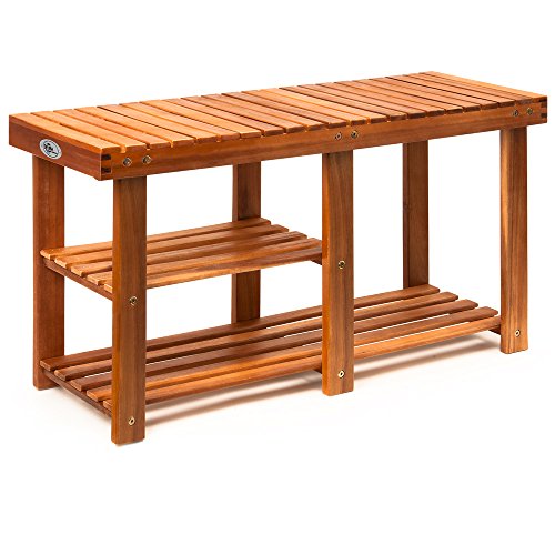 Deuba Schuhregal mit Sitzfläche Holz 3 Ablagen 200 kg Belastbar 87x45x26 cm Sitzbank Schuhablage Schuhschrank Bad Regal