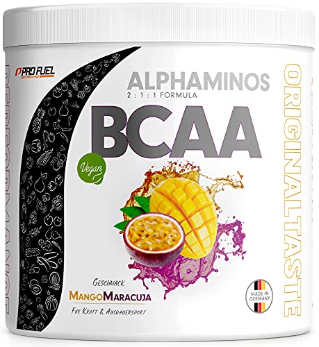 BCAA Pulver 300g - TESTSIEGER - ALPHAMINOS BCAA 2:1:1 - Das ORIGINAL von ProFuel | Essentielle Aminosäuren | Unfassbar leckerer Geschmack (Mango-Maracuja)