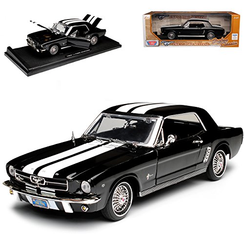Motormax Ford Mustang I 1. Generation 1/2 Coupe Schwarz mit Weißen Shelby Streifen 1. Modelljahr 1964 Generation 1964-1966 1/18 Modell Auto