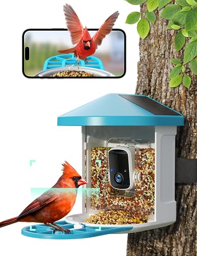 GNCC Vogelfutterspender, Vogelhaus Kamera, Futterstationen für Wildvögel, Blue Vogelfutterstantion mit Kamera Video Automatisch Aufnehmen, Vogelfutterspender Vögel Erkennung