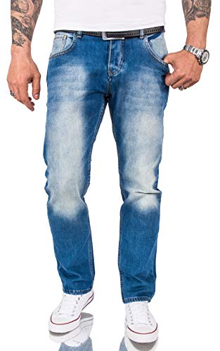 Rock Creek Herren Jeans Hose Comfort Fit Jeans Herrenjeans Herrenhose Denim Stonewashed Basic Weites Bein Raw RC-3119 Blau W40 L32