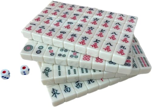 GRARRO Chinesisches Mahjong-Spielset, Mahjong Set Mit Arabischen Ziffern - Traditionelles, tragbares Mahjong für Reisen.Tragbares Tischspiel Für Die Familienfreizeit (Weiß)