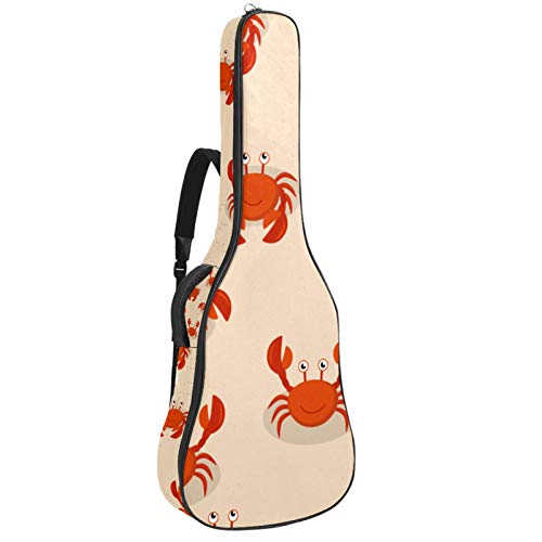 Gitarren-Gigbag, wasserdicht, Reißverschluss, weich, für Bassgitarre, Akustik- und klassische Folk-Gitarre, niedliche Cartoon-rote Krabben am Strand