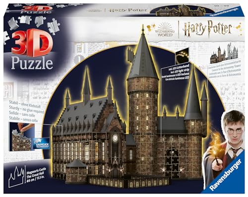 Ravensburger 3D Puzzle 11550 11550-Harry Schloss-Die Große Halle-Night Edition-540 Teile-Beleuchtetes Hogwarts Castle für alle Harry Potter Fans ab 10 Jahren