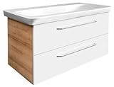 FACKELMANN Milano Waschbeckenunterschrank mit Schubladen – Unterschrank für Waschtisch im Bad (100 cm x 49,5 cm x 48 cm) – Badschrank hängend in Weiß mit Holz braun