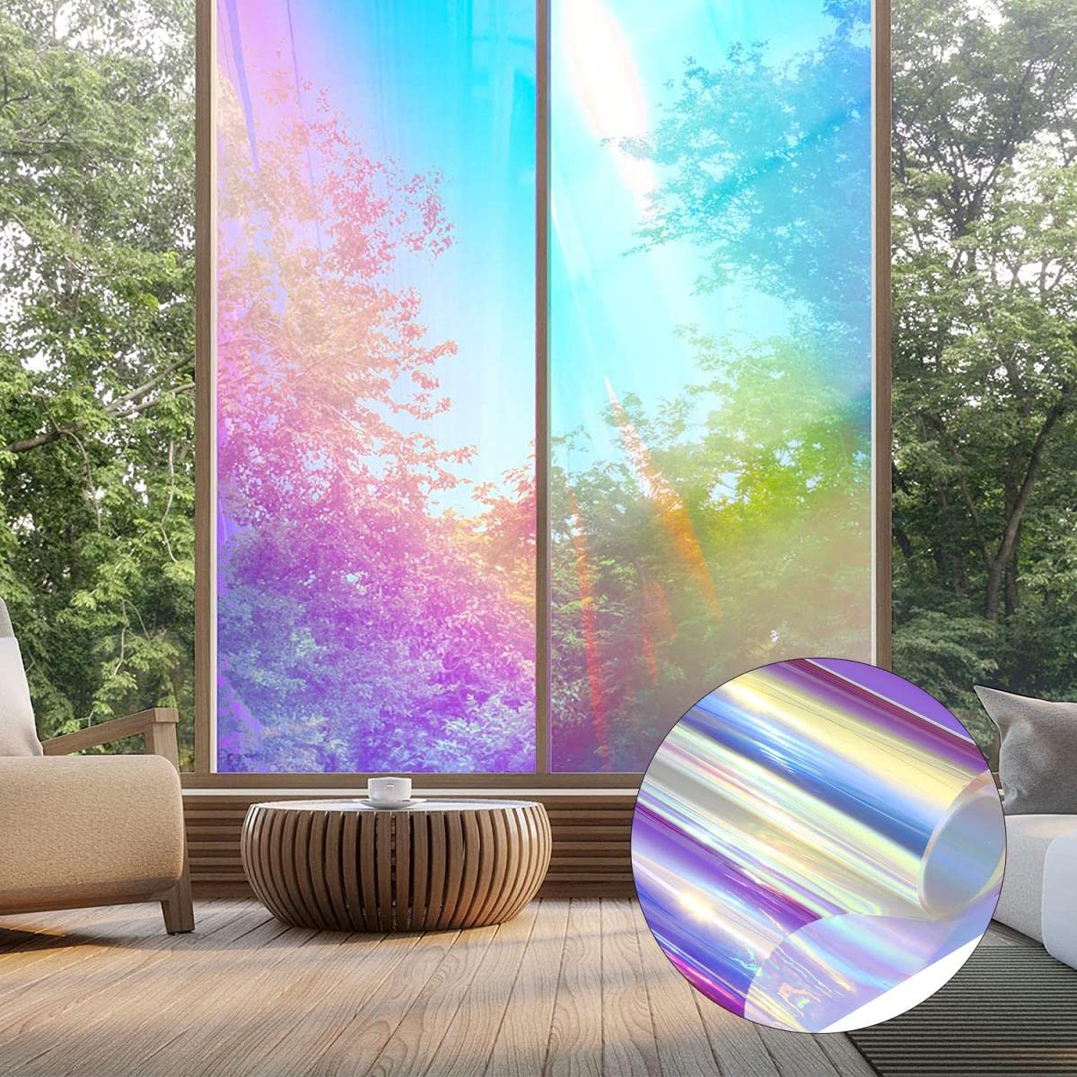 Holografische, klare Fensterfolie, schillernde, dichroitische Fensterfolie, dekorativer Glasaufkleber, Selbstklebende Regenbogen-Cellophanrolle, 40 x 300 cm