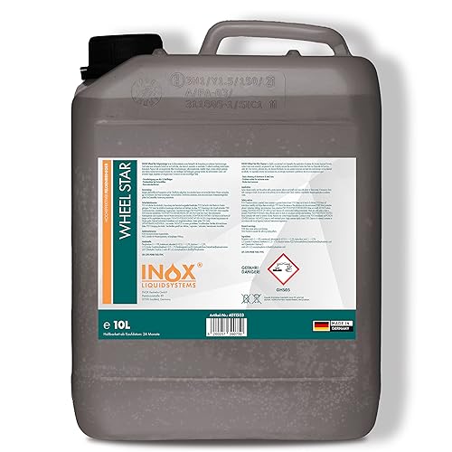 INOX® Felgenreiniger 10l - Hocheffektiver Reiniger für lackierte Stahl-, Chrom- & Alufelgen - Entfernt schnell & zuverlässig hartnäckigen Schmutz & Rost - Ideale Felgenpflege in Profiqualität