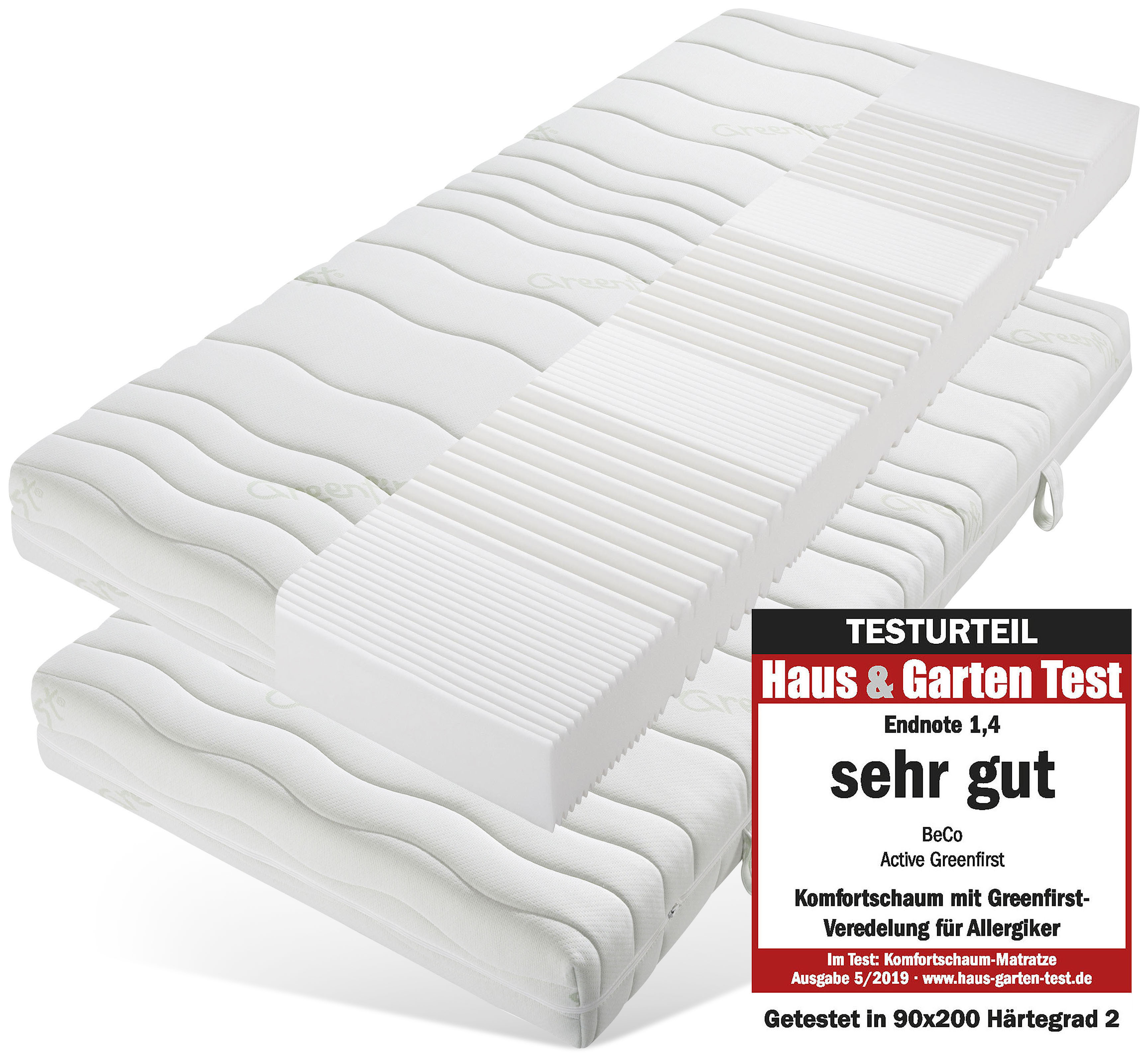 Beco Komfortschaummatratze "Active Greenfirst", 18 cm hoch, Raumgewicht: 28 kg/m³, (Set, 2 St., 2-tlg.)