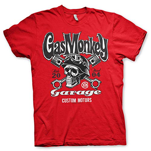 Gas Monkey Garage Officially Licensed - Custom Motors Skull T-Shirt GMG Trikot T Shirt offiziell lizenziert (Rot, Large)