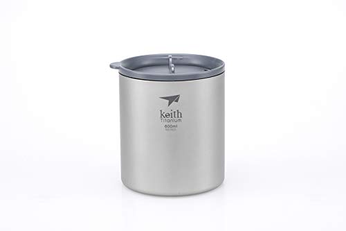 Keith Ti3306 Tasse, doppelwandig, Titan, mit Deckel, 600 ml
