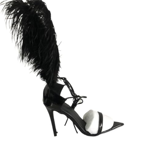 NEOFEN Damen-Sandalen mit Riemchen und Schnürung, sexy Stiletto-Absatz, Party- und Hochzeitskleid-Schuhe (Color : Black, Size : 44 EU)