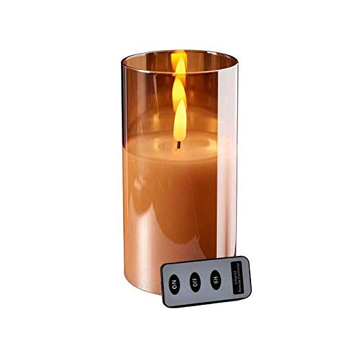 Klocke Dekorationsbedarf Hochwertige LED Kerze im Glas - mit Fernbedienung & Timer - ⌀ 10 cm - Realistische & Flackernde Flamme - Weihnachten Deko (Amber, Höhe: 20 cm)